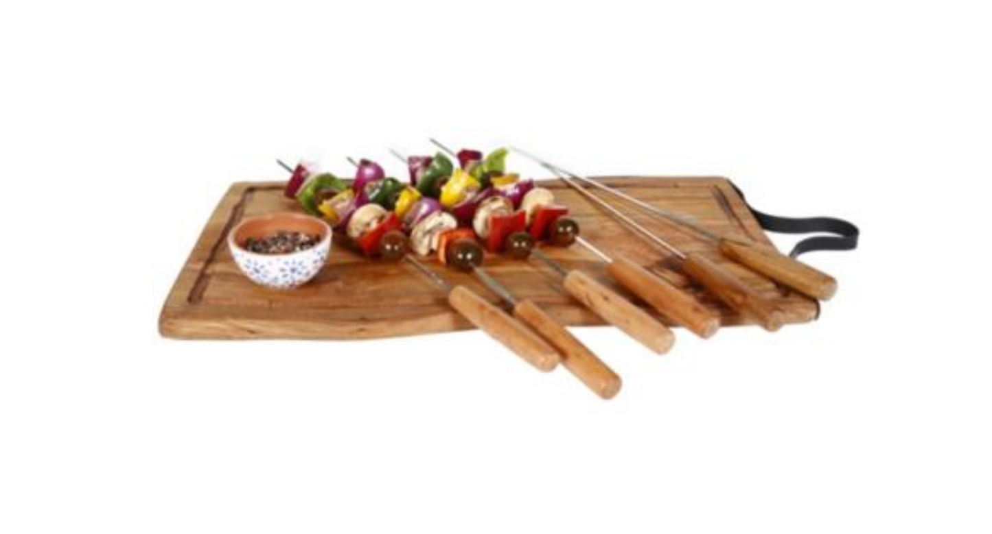 8 PC BBQ Kebab Skewer with Wooden Handle Set