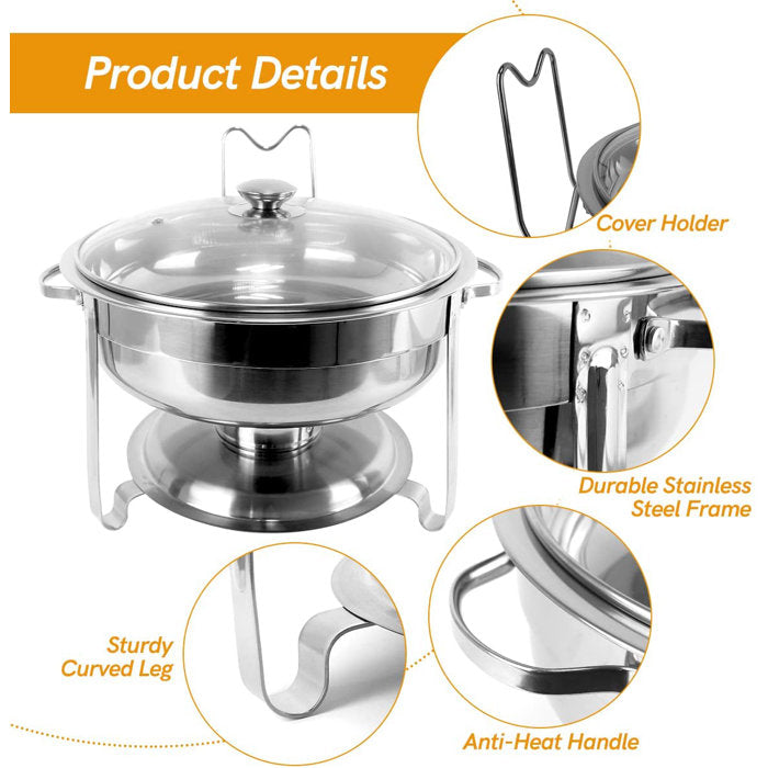 8.5 QT Round Stainless Steel Chafing With Glass Lid