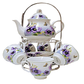 15 PC Purple Flower Tea Set