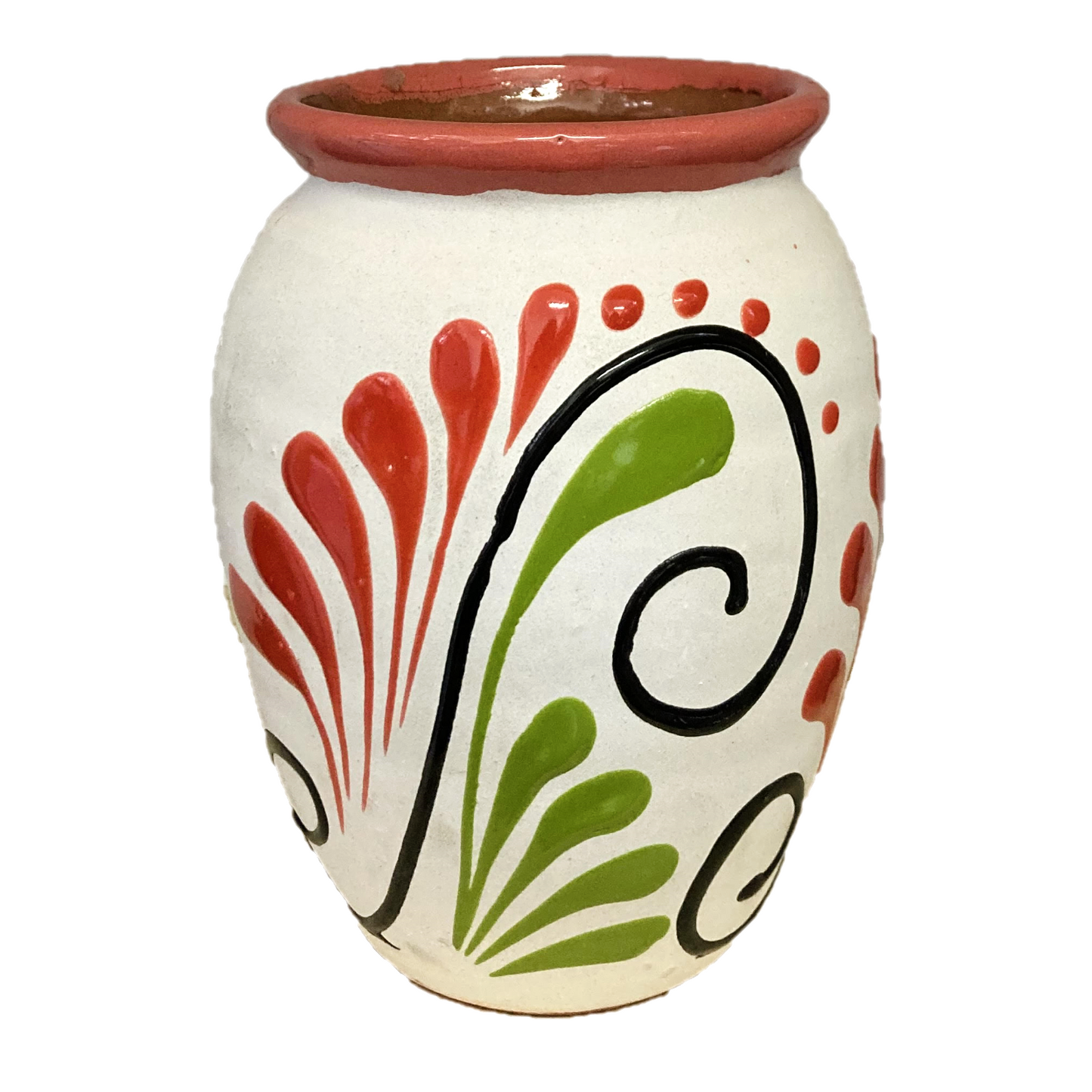 4 PC White & Red Handmade Clay Jar Set