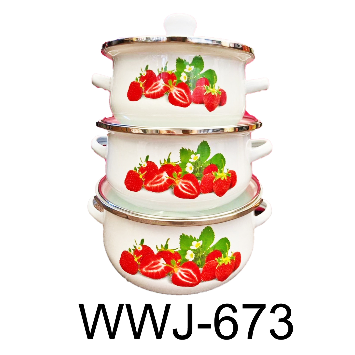 6 PC Strawberries Stock Pot Enamel