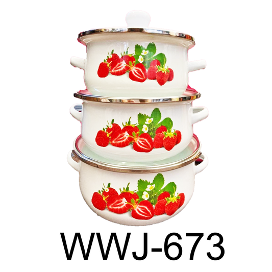 6 PC Strawberries Stock Pot Enamel