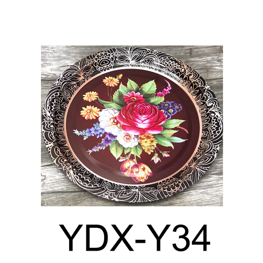 34cm Brown Floral Tray