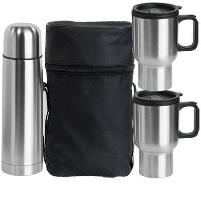 Gevalia 3-Pack 14oz Stainless Steel Travel Mugs - Insulated, Screw-On Lid, Steel & Black