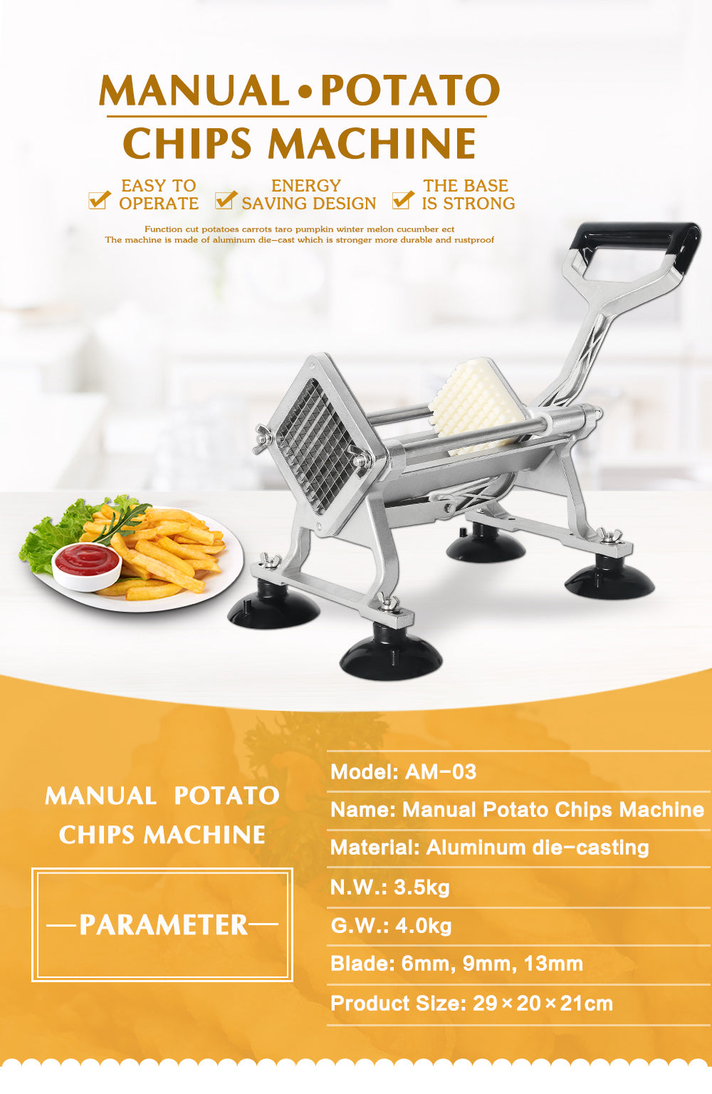 Silver Manual Potato Chips, French Fries Cutter