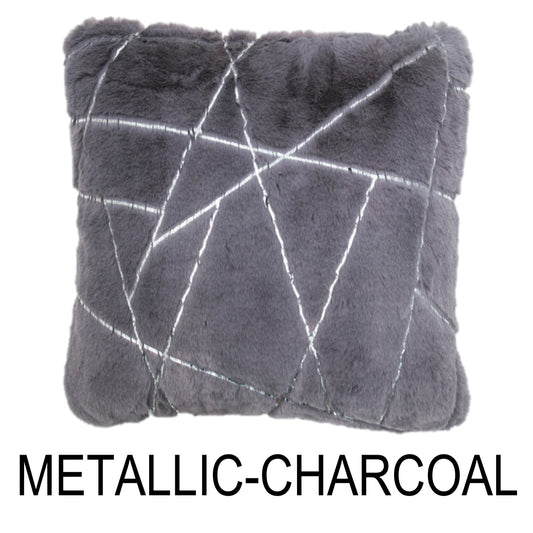 Charcoal Silver Lines Faux Fur Fluffy Extra Soft Throw Pillow