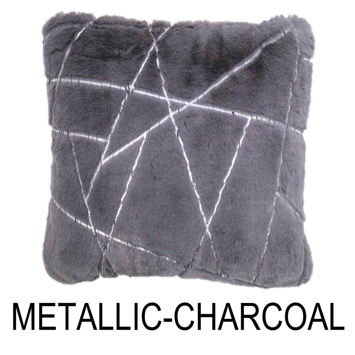 Charcoal Silver Lines Faux Fur Fluffy Extra Soft Throw Pillow