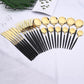24 PC Classic Gold Cutlery w/ Black Handle Set