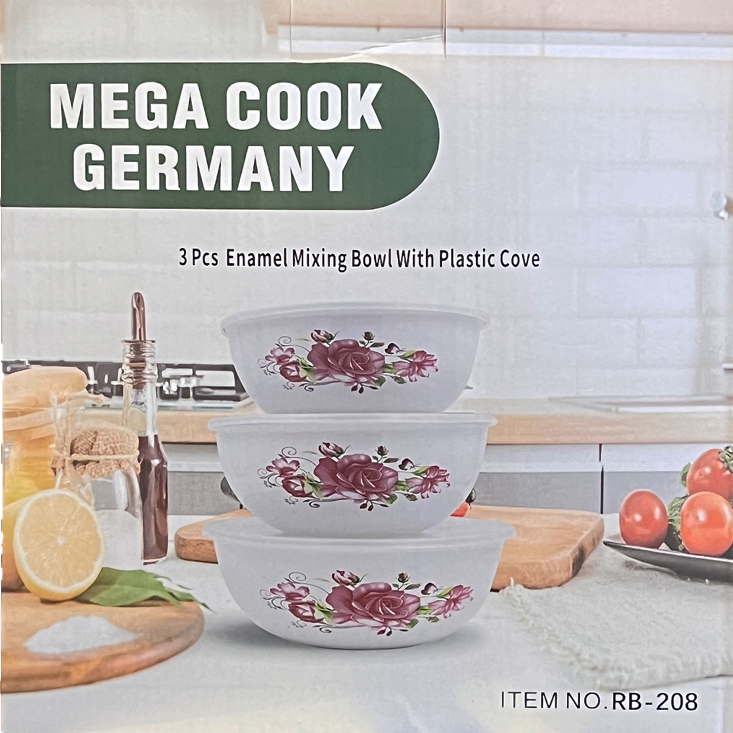 6 PC Red Floral Enamel Salad Bowl Set