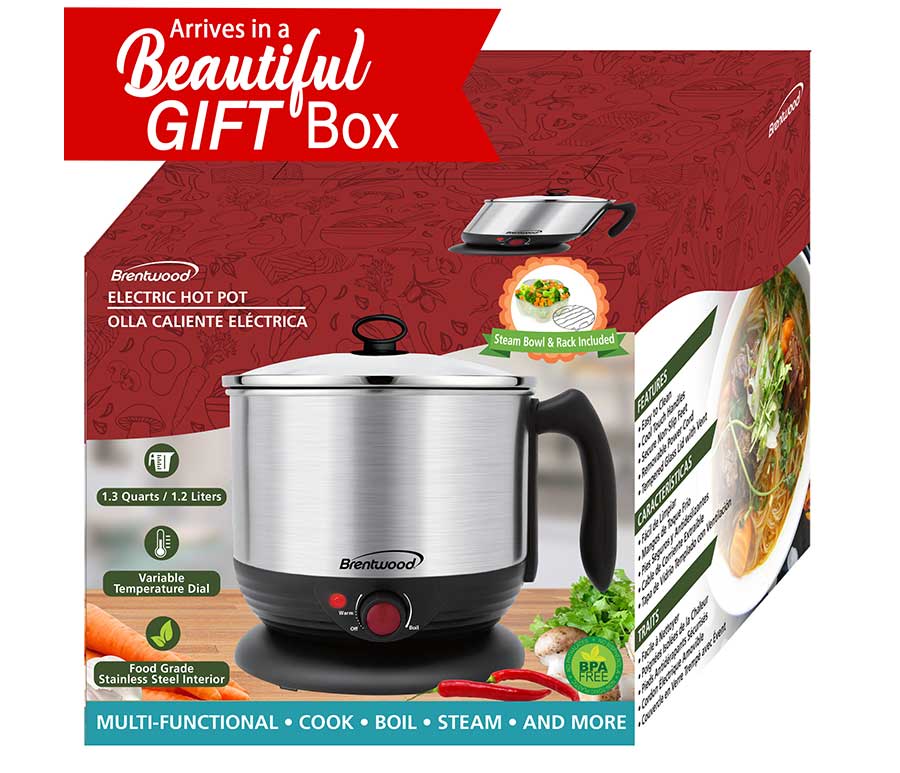 1.3 QT Cordless Electric Hot Pot Cooker & Food Steamer