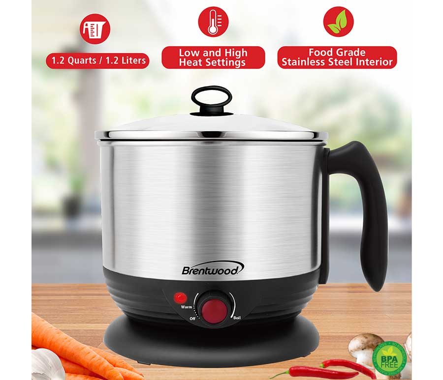 1.3 QT Cordless Electric Hot Pot Cooker & Food Steamer