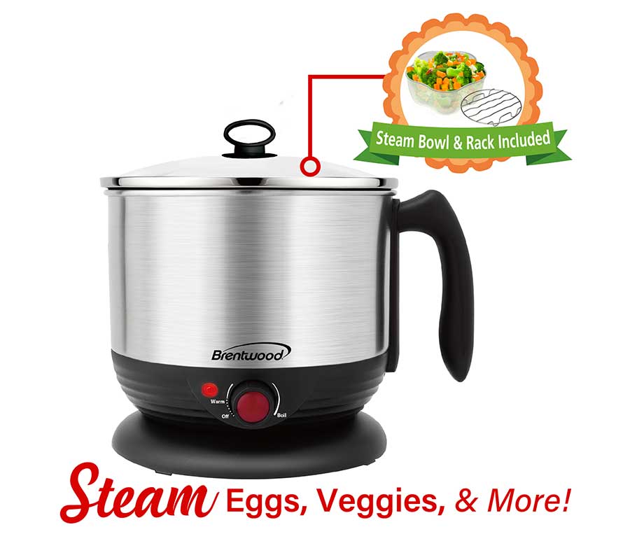 1.3 QT Cordless Electric Hot Pot Cooker & Food Steamer