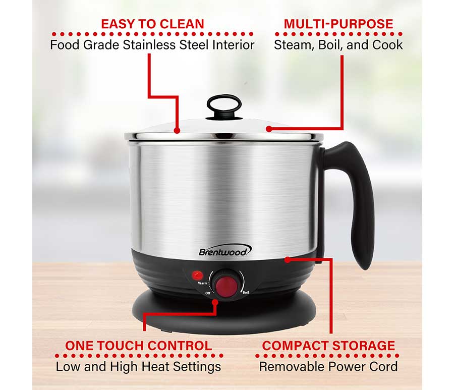 1.3 QT Cordless Electric Hot Pot Cooker & Food Steamer