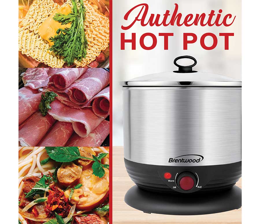 1.3 QT Cordless Electric Hot Pot Cooker & Food Steamer – R & B Import