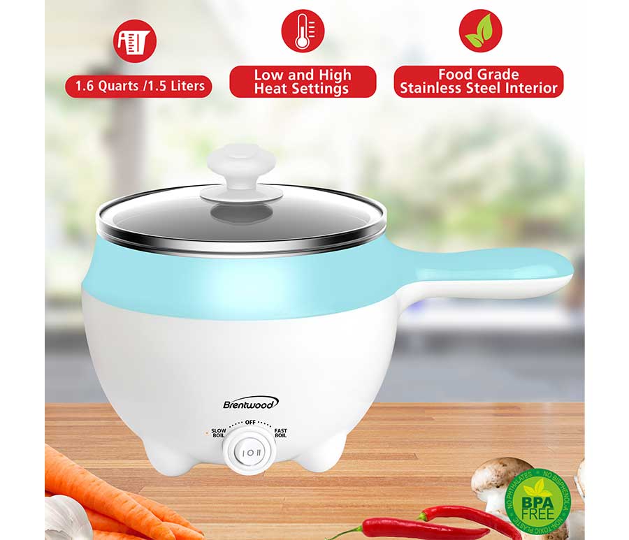 1.6 QT Blue Electric Hot Pot Cooker & Food Steamer