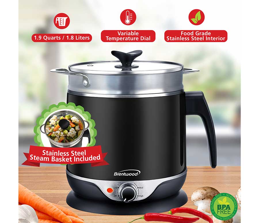 1.9 QT Brentwood Cordless Electric Hot Pot Cooker & Food Steamer – R & B  Import