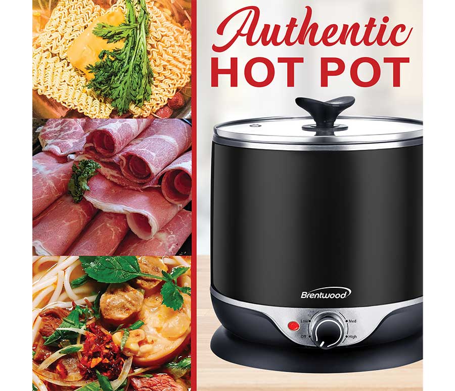 1.9 QT Brentwood Cordless Electric Hot Pot Cooker & Food Steamer