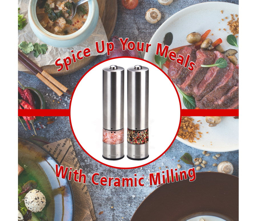 Brentwood Electronic Salt & Pepper Mills Adjustable Ceramic Grinders