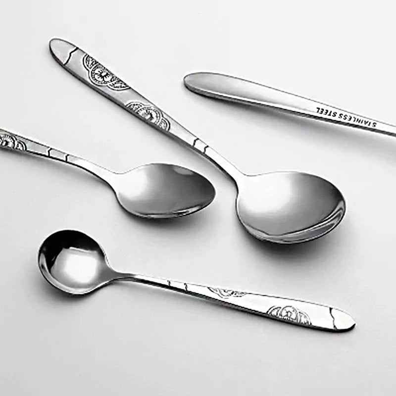 12 PC Wavy Cloud Design Stainless Steel Silver Dinner Spoon