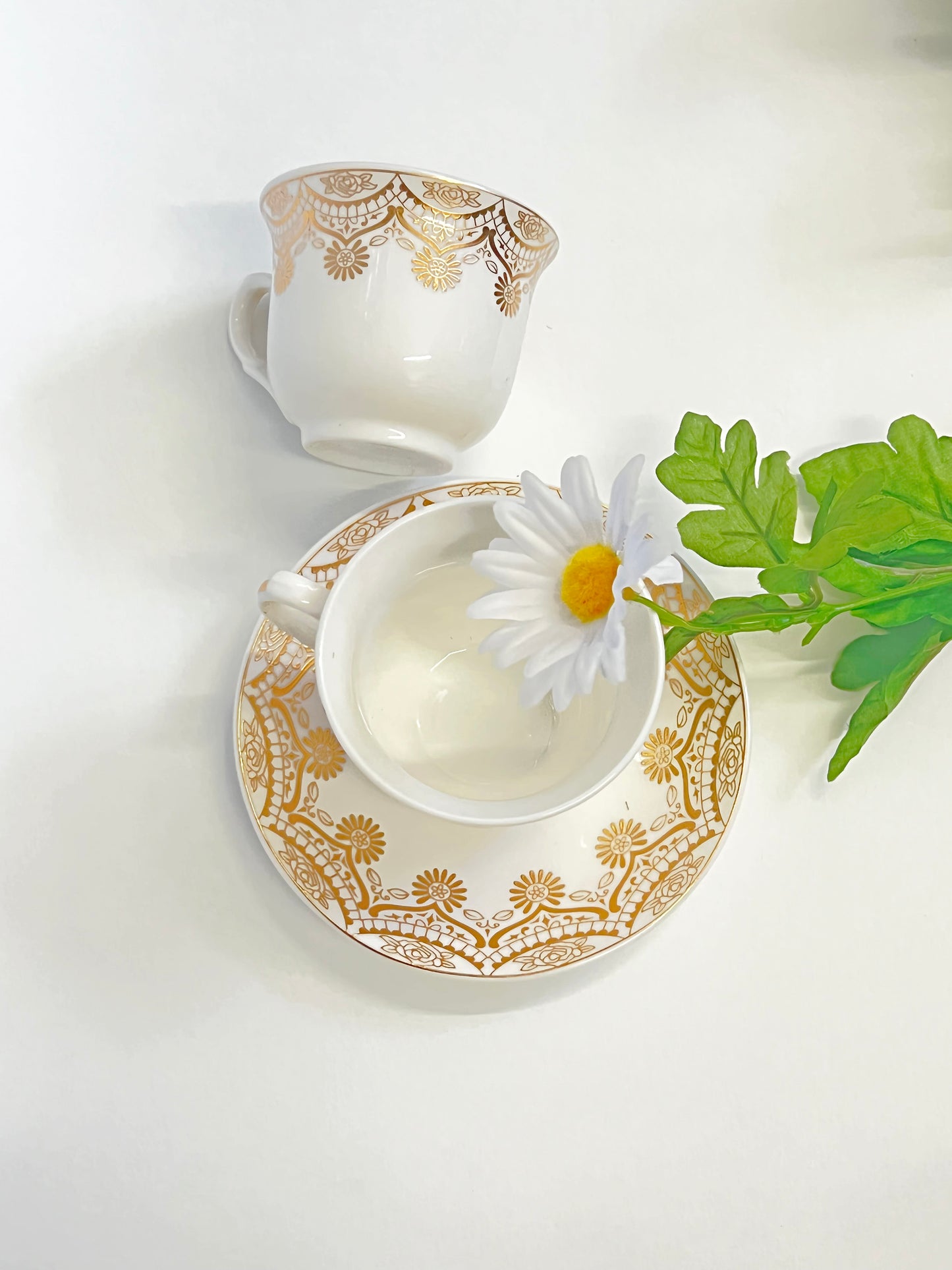 12 PC White & Gold Tea Cup Set