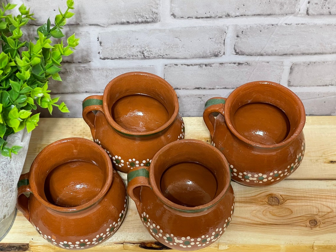 4 PC Brown Handmade Clay Mug Set