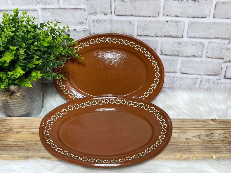 28cm Brown Oval Clay Plate - Plato Ovalado de Barro