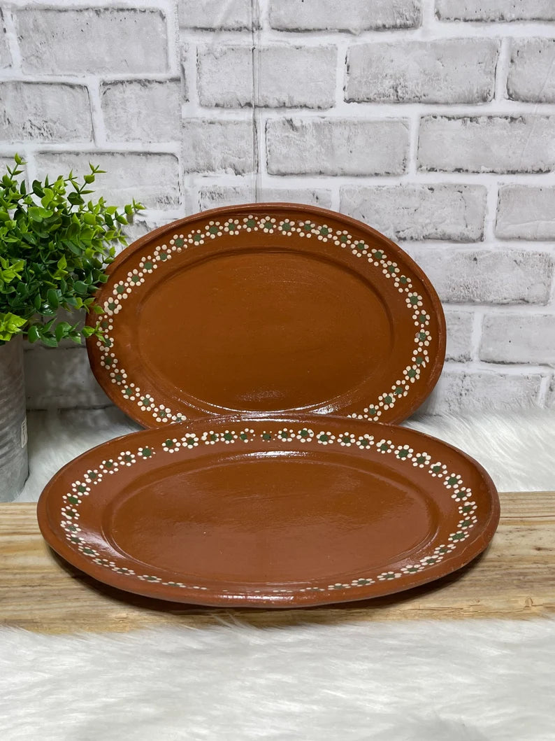 24cm Brown Oval Clay Plate - Plato Ovalado de Barro