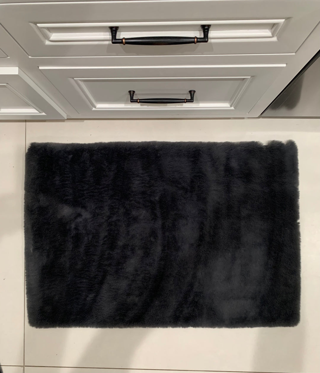 Charcoal Grey Bath Mat Faux Fur Area Rug / Door Mat / Kitchen Mat