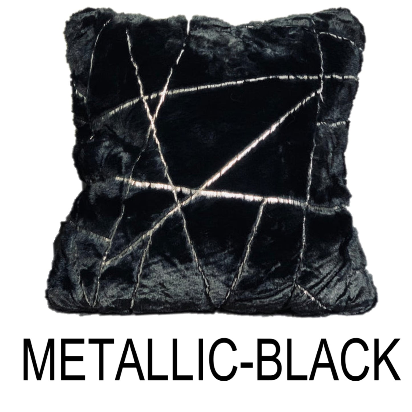 Black Silver Lines Faux Fur Illuminating Effect Throw Pillow