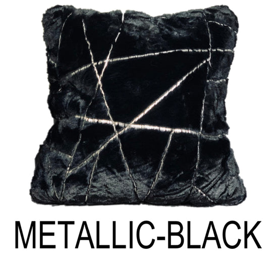 Black Silver Lines Faux Fur Illuminating Effect Throw Pillow