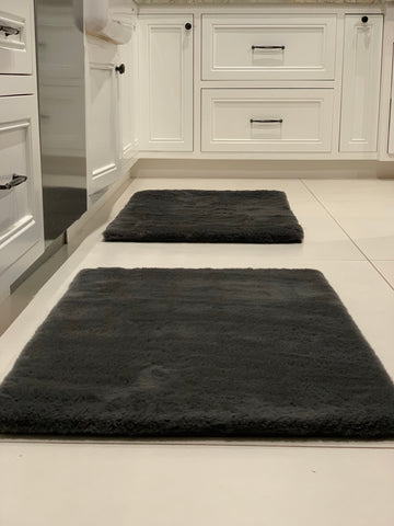 Charcoal Grey Bath Mat Faux Fur Area Rug / Door Mat / Kitchen Mat