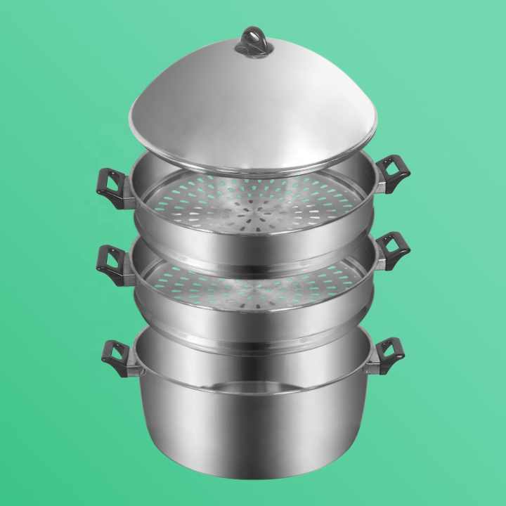 47cm Stainless Steel 3 Tier Layer Steamer With High Lid Dome