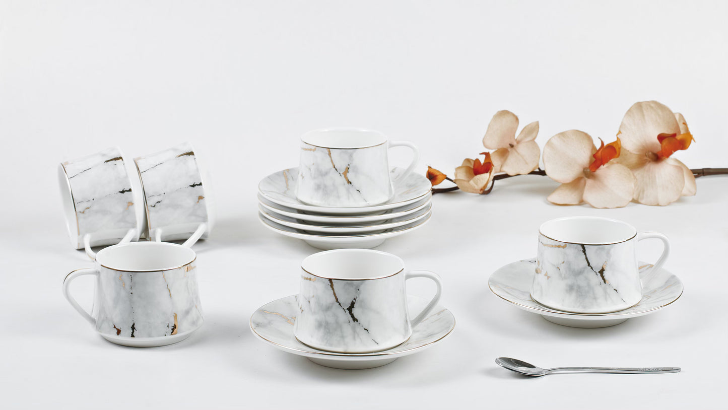 12 PC White  & Gold Marble Coffee Set