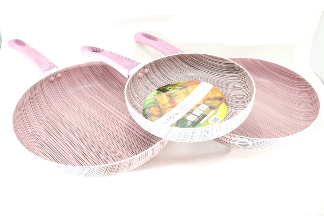 3 PC Pink Non Stick Frying Pan Set