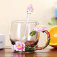 2 PC Pink Rose Glass Tea Cup Mug / Coffee Drinking Mugs