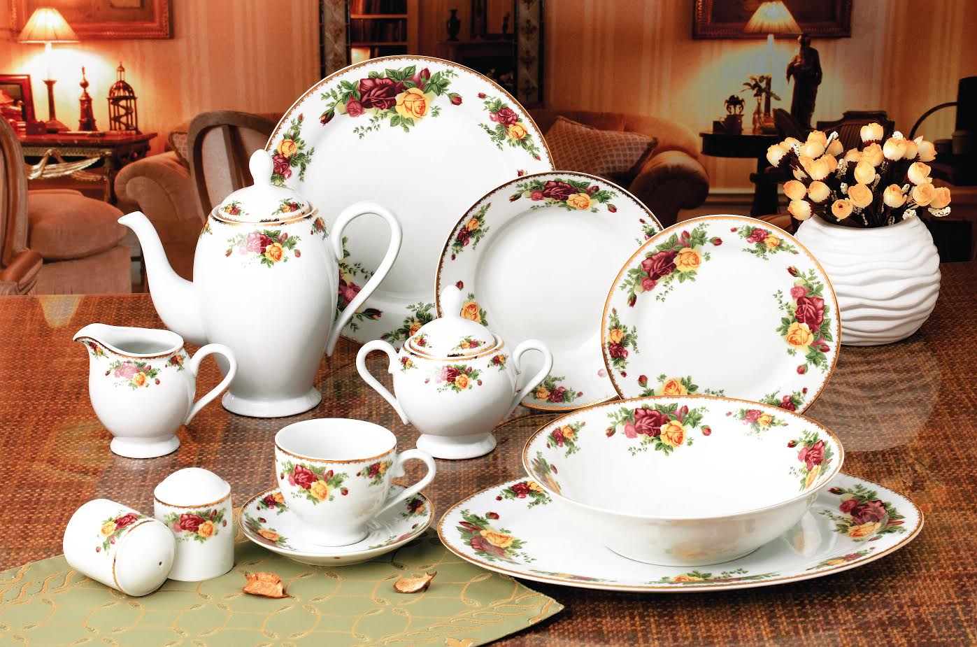 49 PC Rose Royal Dinner Set