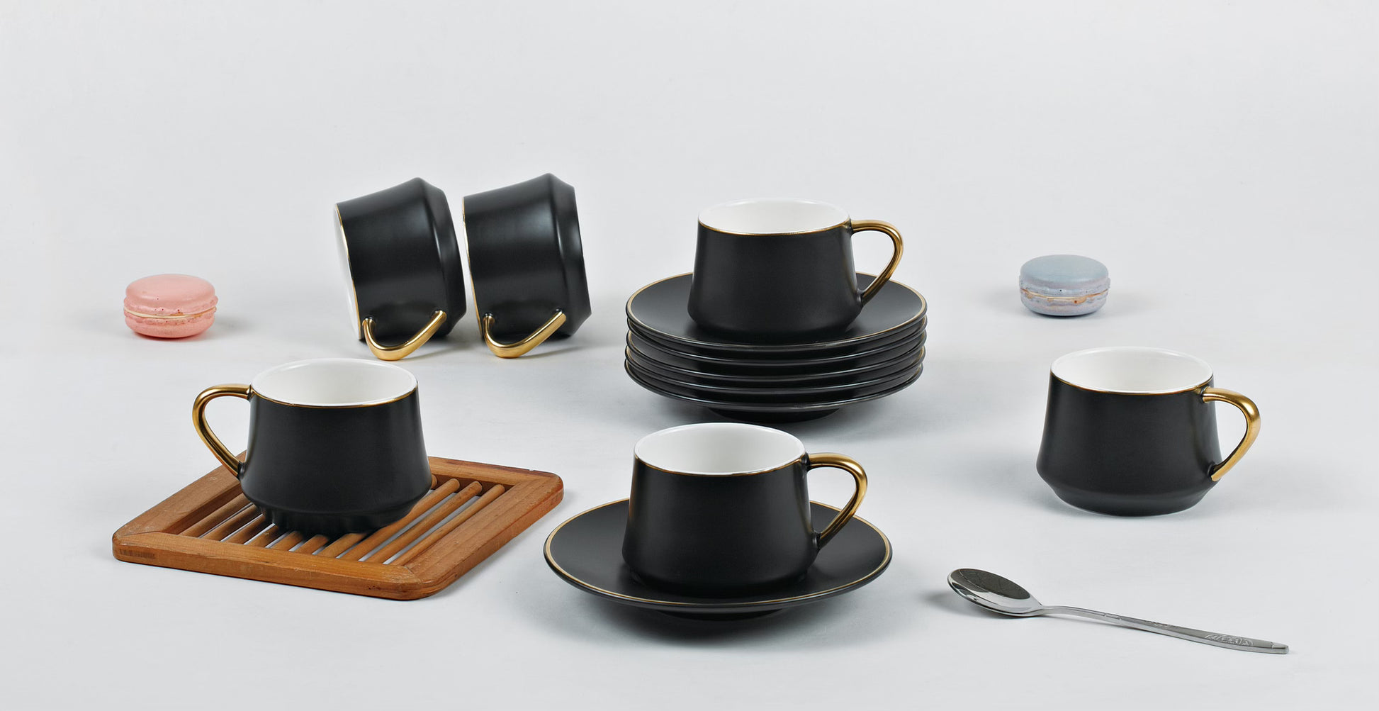 12 PC Matte Black & Gold Coffee Set – R & B Import
