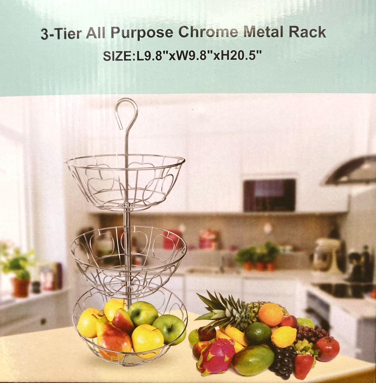 3 Tier All Purpose Chrome Metal Fruit Rack