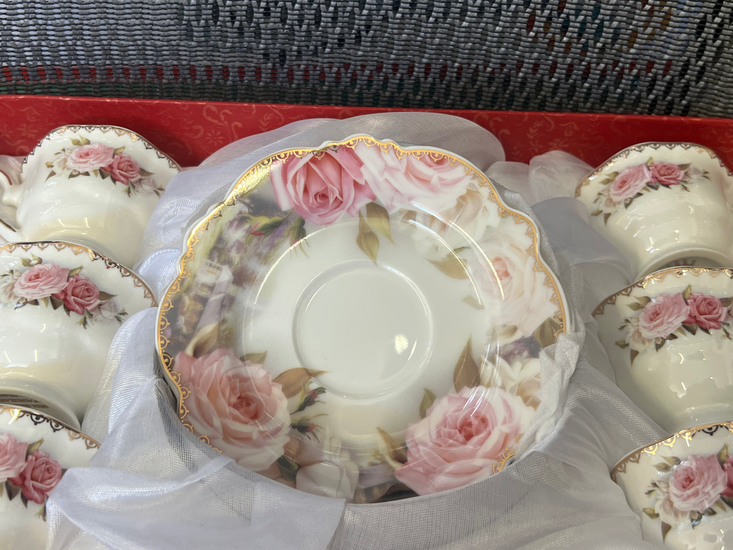 12 PC Porcelain Rose Coffee Set