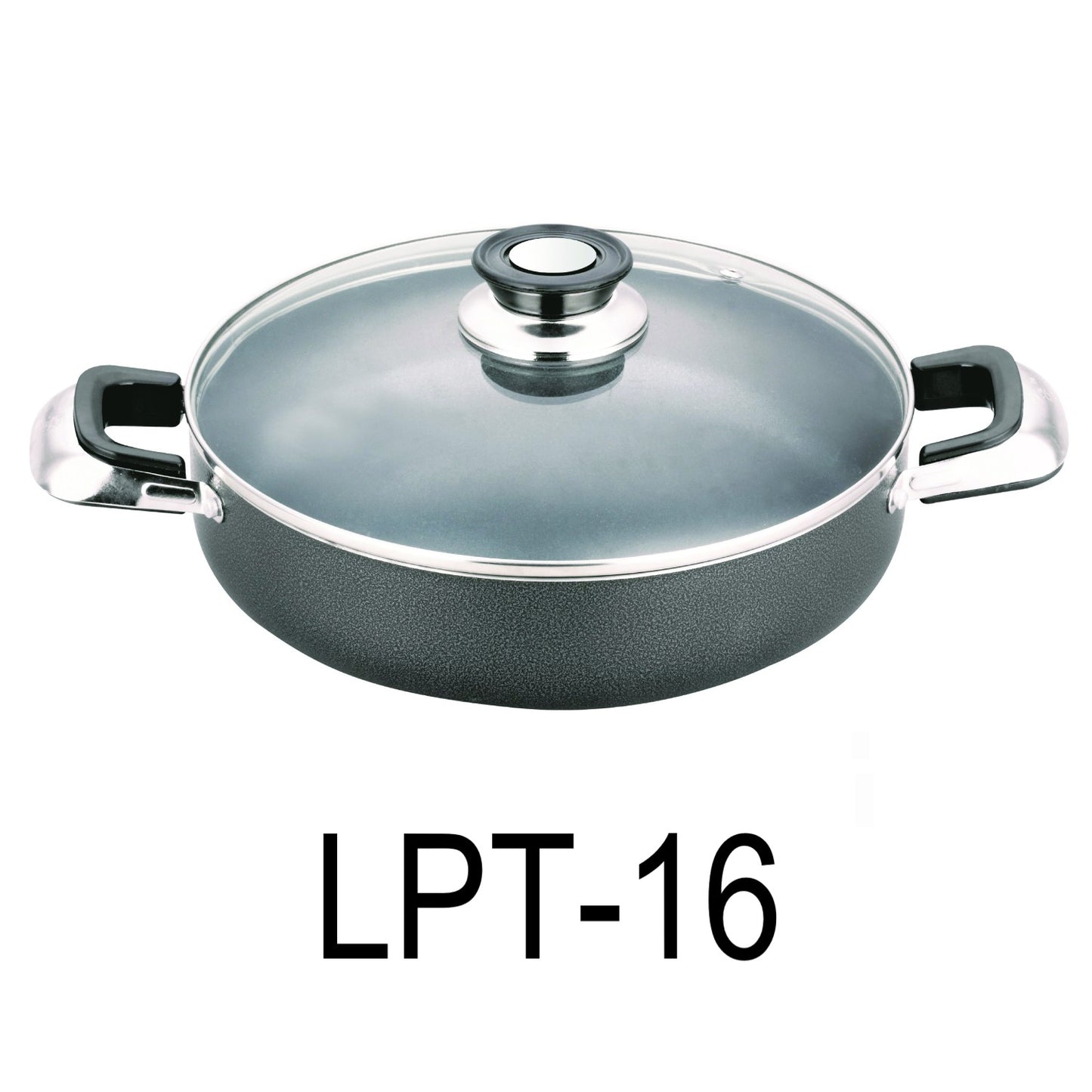 16" Low Pot Non Stick Heavy Gauge With Glass Lid