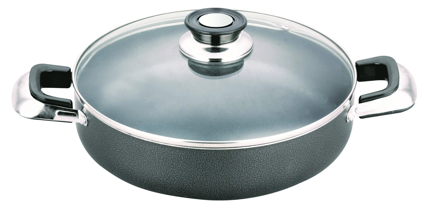 12" Low Pot Non Stick Heavy Gauge With Glass Lid