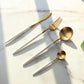 24 PC Classic  Gold Cutlery w/ White Handle Set