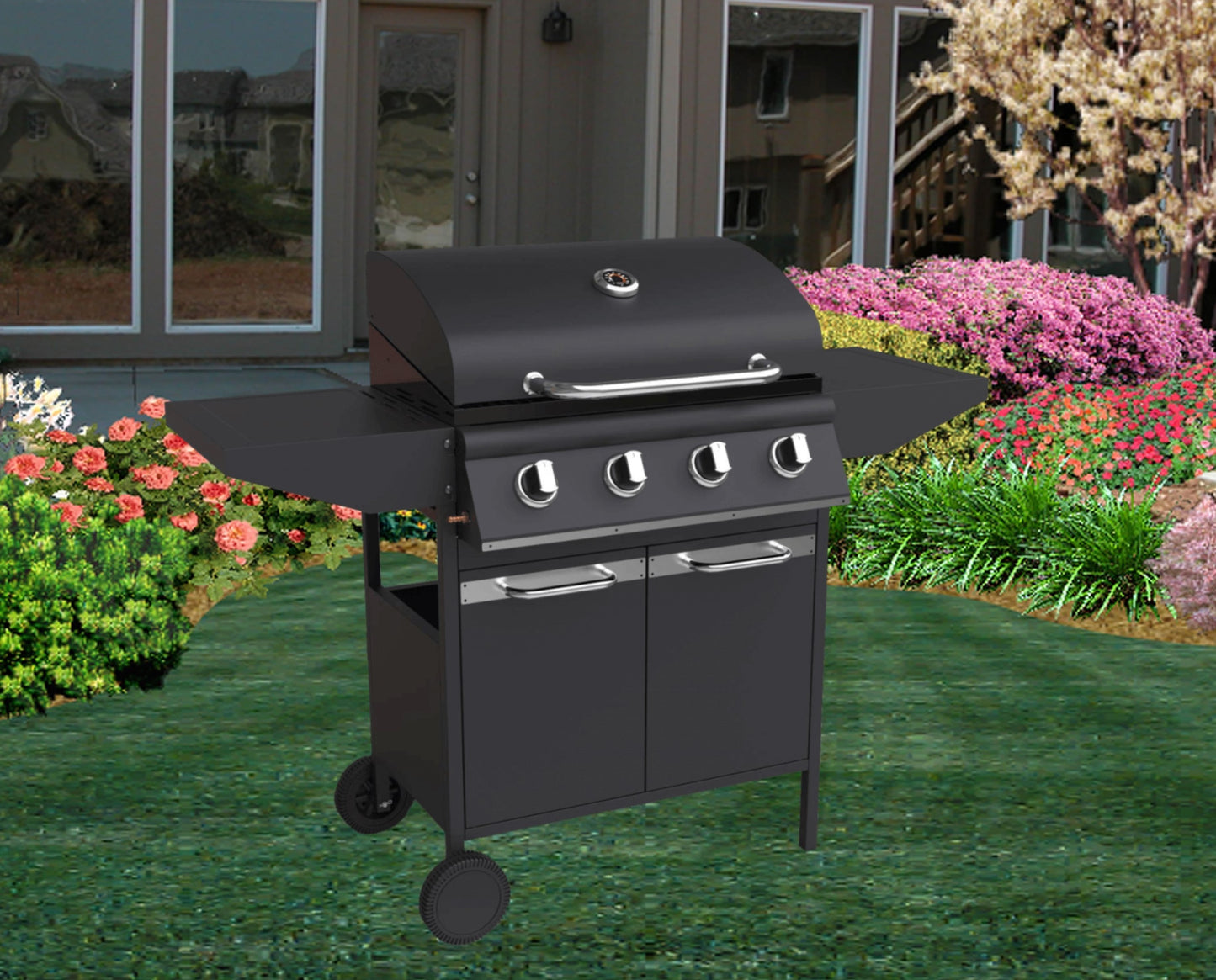 4 Burners BBQ Gas Grill- Charcoal Grill