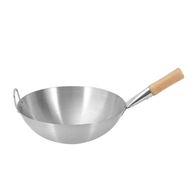 38cm Stainless Steel Wok With Wooden Handle