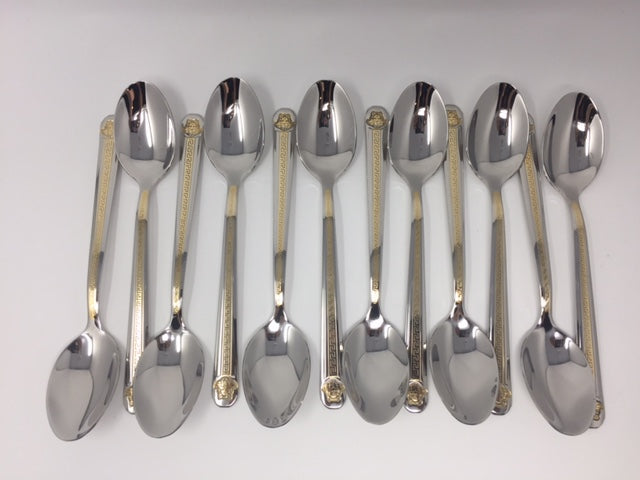 12 PC Greek Design Dinner Spoon With Gold Handle