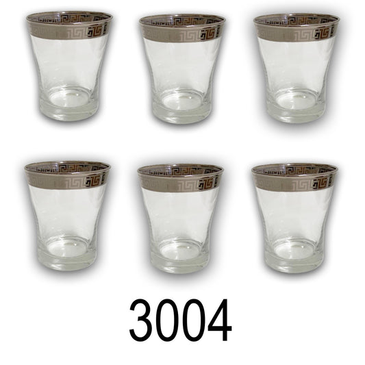 6 PC Short Silver Versace Inspired Design Glass Cups