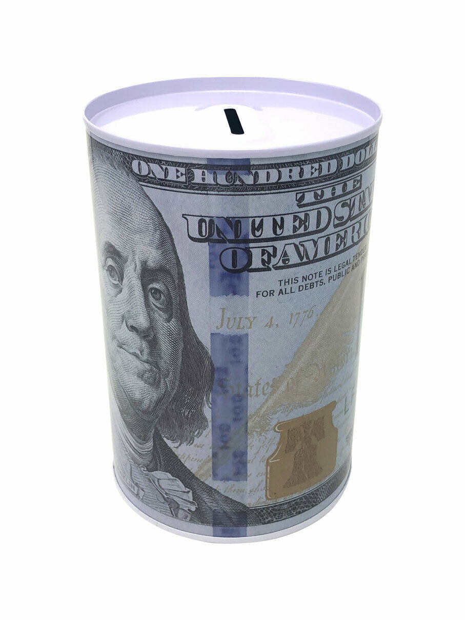 Small 100 Dollars Bill Tin Saving Bank Box / Money Can