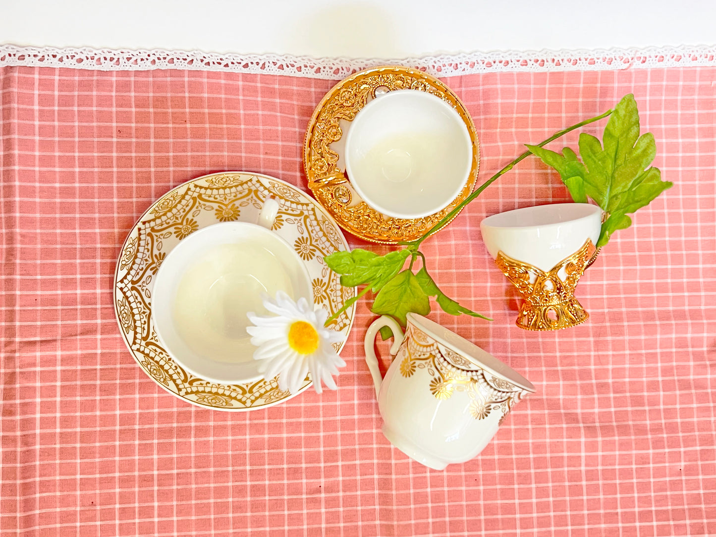 12 PC White & Gold Tea Cup Set
