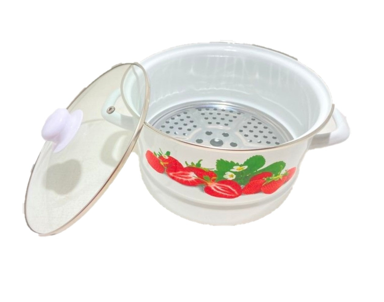8 PC Strawberry Stock Pot Enamel With Steamer